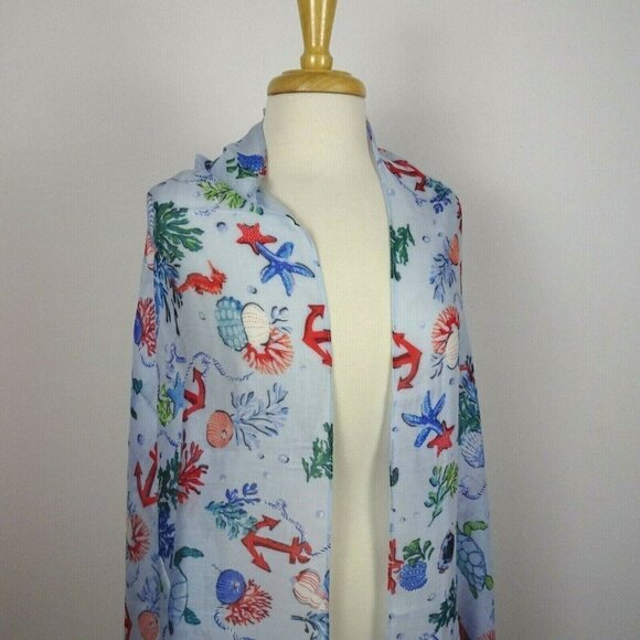Vera Bradley ANCHORS AWEIGH Soft Fringe Scarf Wrap Coastal Tropical Sea Beach - Picture 4 of 12